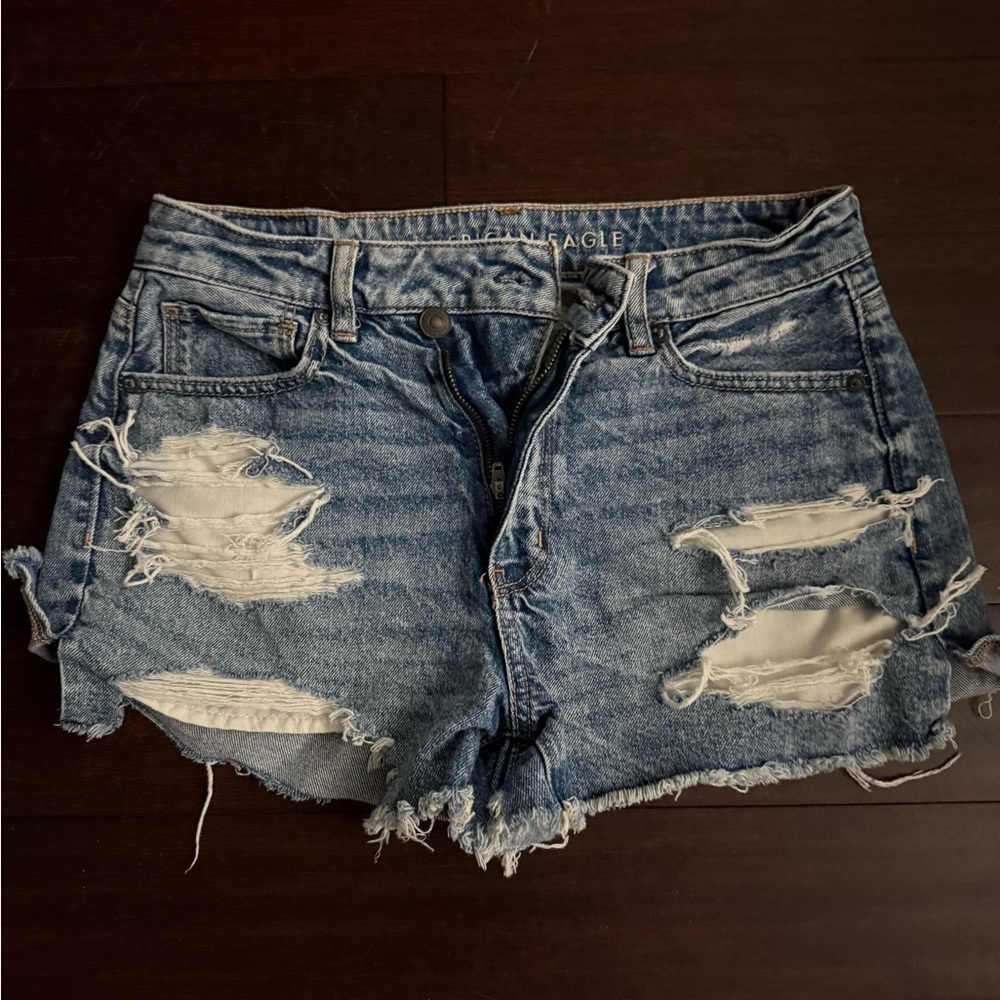 American Eagle Outfitters Blue Distressed Jean Shorts
